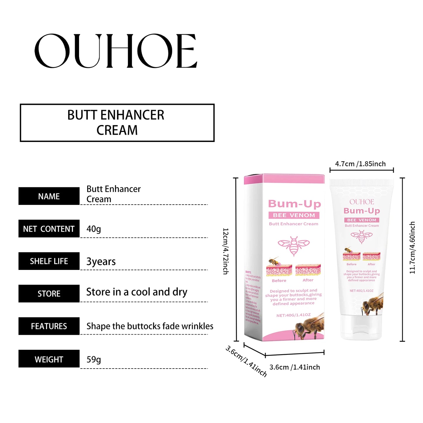 Bee Venom Butt Lift Cream Buttocks Firming and Shaping Sexy Body Massage Treatment