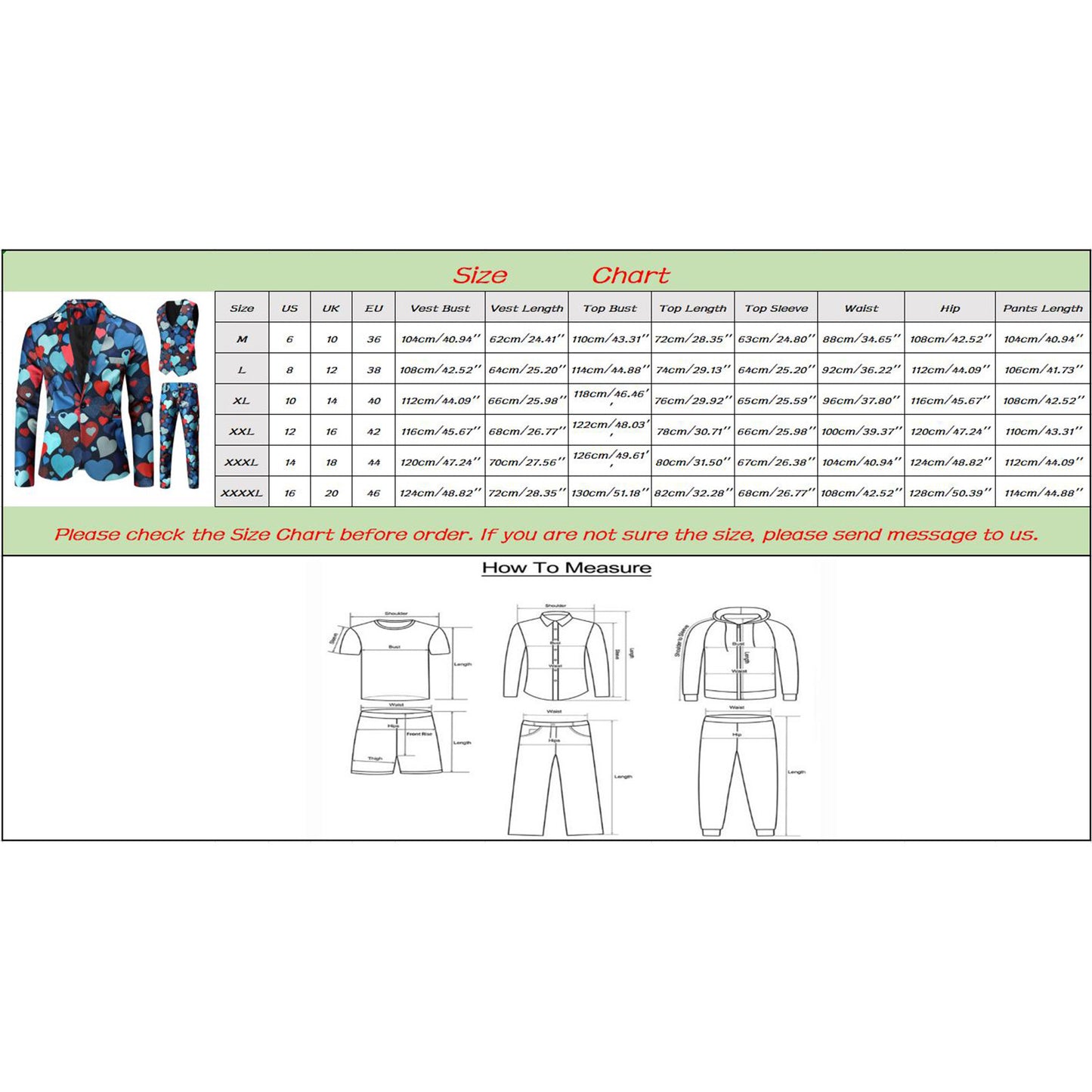 Valentine's Gift Men's Fashion Suit Three-Piece Sets Party Coat 3d Heart Printed