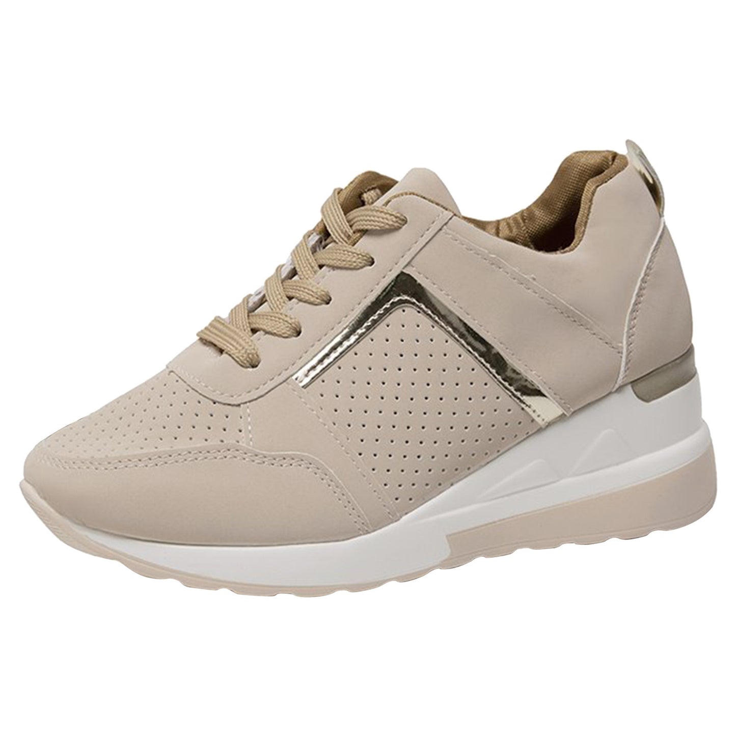 Leather Lace Up Sneakers Women'S Tennis Shoes Round Head Breathable Thick